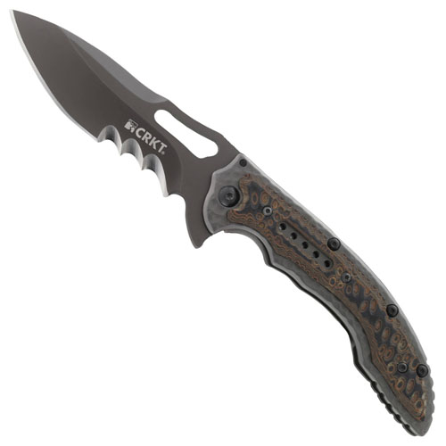 CRKT Ikoma Fossil Black Blade with Veff Serrations Folding Knife