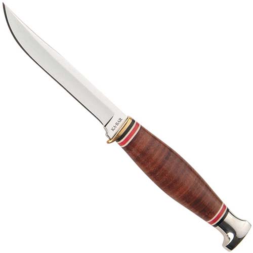 Ka-Bar Little Finn Stacked Leather Handle And Sheath Fixed Blade Knife