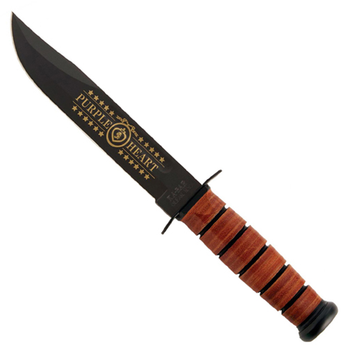 Ka-Bar USN 75th Anniversary Purple Heart Plain Leather Sheath Fixed Blade Knife