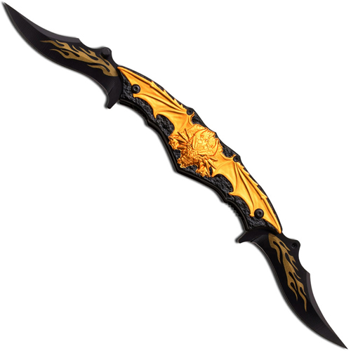Dark Side Black Finished Blades w/ Gold Tone Spring Knife (3.5 Blade)