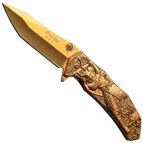MC Sculpted Art 3mm Thick Blade Folding Knife - Gold
