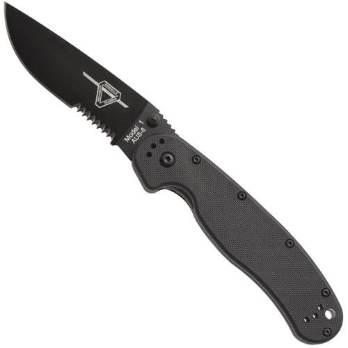 OKC RAT Folder Black Partial Plain Edge Serration Knife