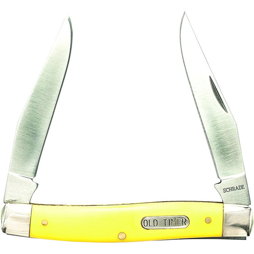 Schrade Old Timer Muskrat Yellow Delrin Handle With 2 Clip Blades