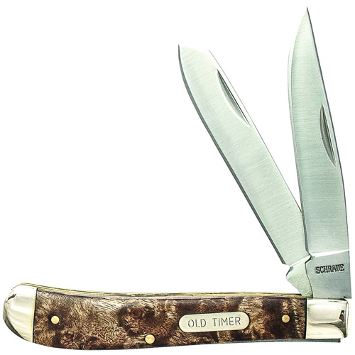 Schrade Gunstock Trapper 3 7/8 Inches Closed 2 Blade With Iron Wood Handle