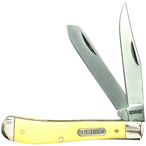 Schrade Gunstock Trapper 3 7/8 Inches 2 Blade Yellow Handle