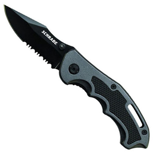 Schrade Liner Lock Black Gray Rubber Inlays Folding Knife