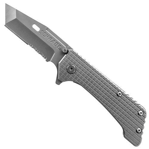 Schrade Frame Lock Titanium Coated Stamp Design Tanto Blade Folding Knife
