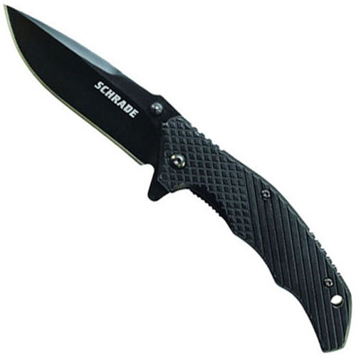Schrade Frame Lock Black Textured Black Steel Handle Folding Knife